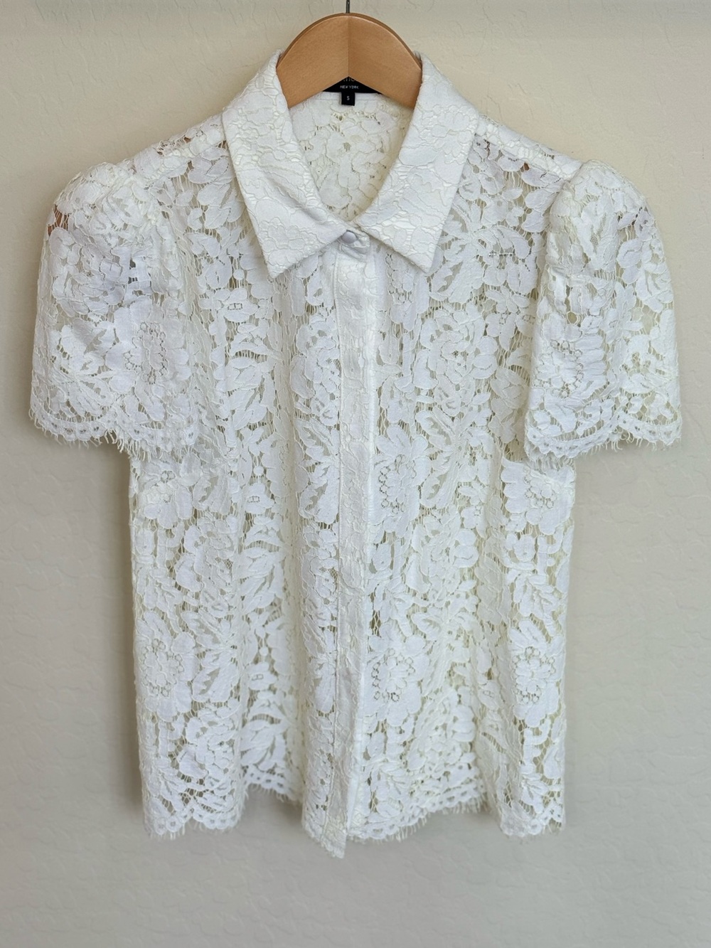 Generation Love White Murphy Floral Lace Puff Sleeve Button Down Shirt Top Small